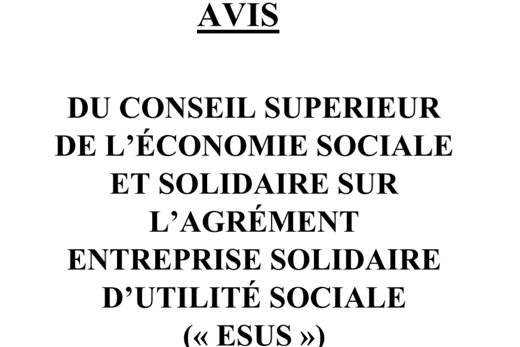 Avis du Conseil Supérieur de l'Economie Sociale et Solidaire sur l'agrément Entreprise Solidaire d'Utilité Sociale ("ESUS")