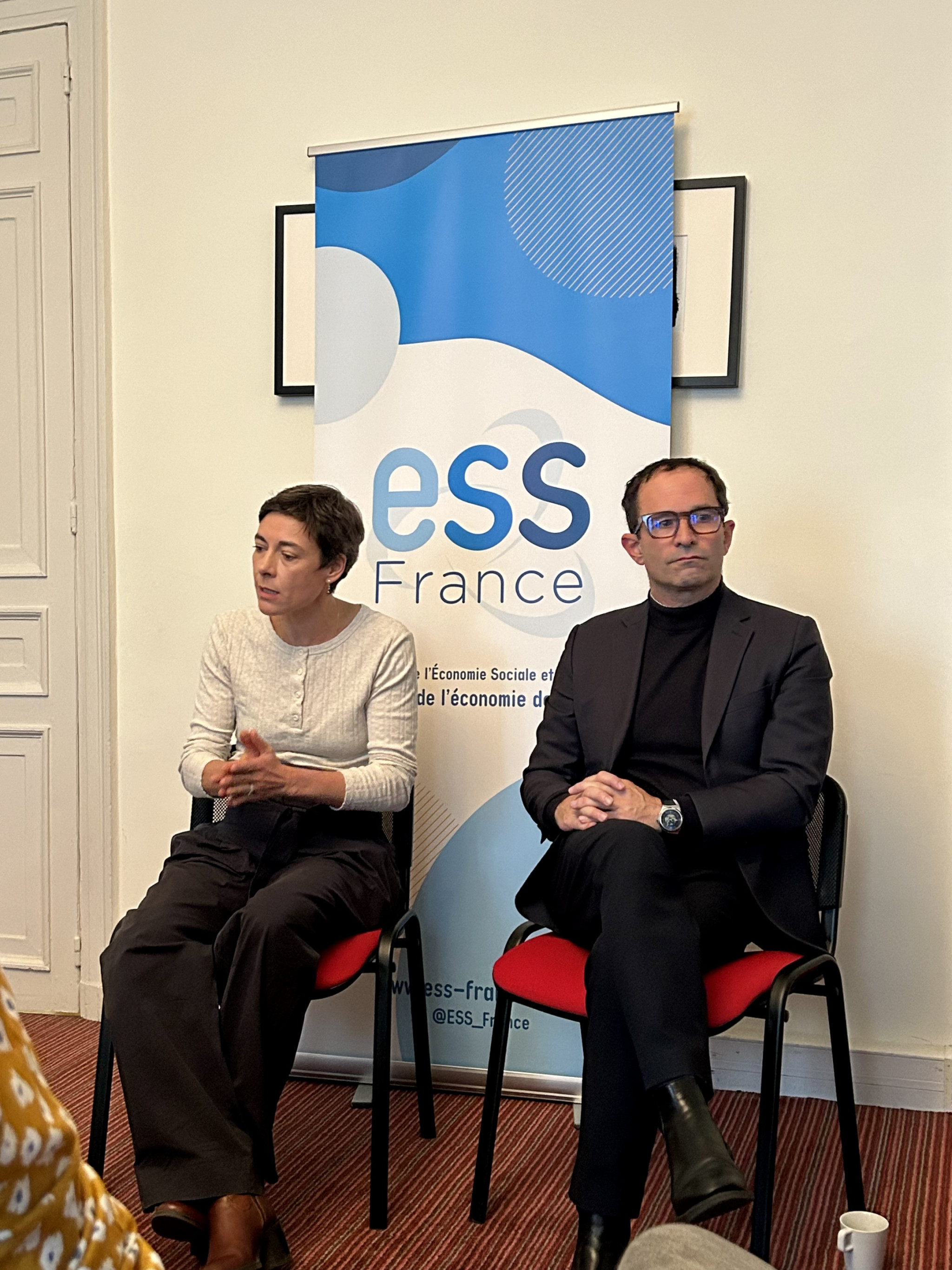 Marion Lelouvier, Présidente du CFF lors de la conférence de presse d'ESS France en octobre 2024 sur le PLF 2025