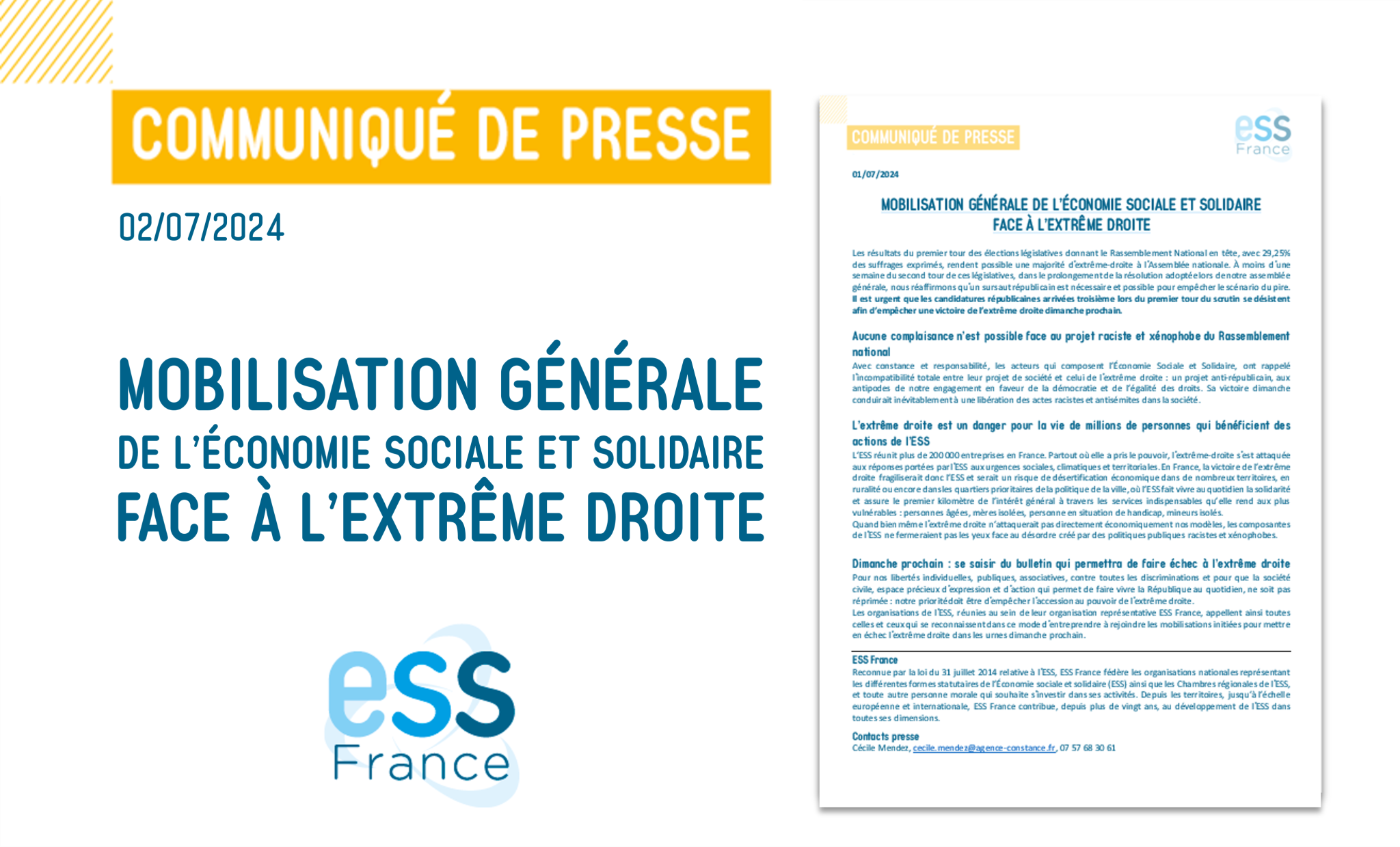 Communiqué de presse : Mobilisation générale de l'économie sociale et solidaire face à l'extrême droite