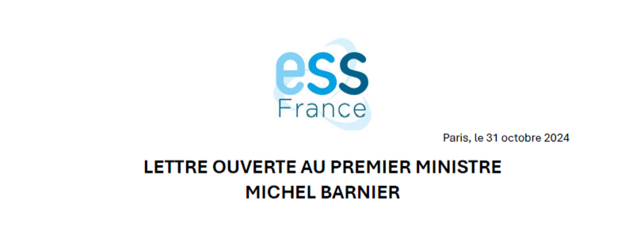 Lettre ouverte d'ESS France au Premier Ministre, Michel Barnier